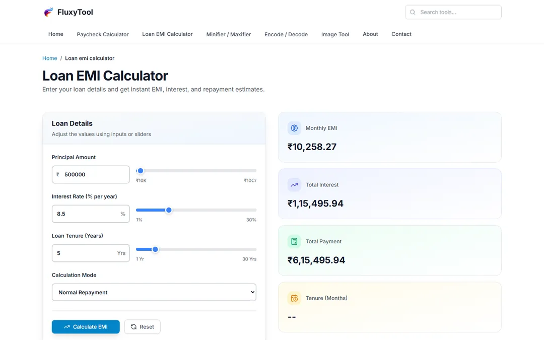 FluxyTool: Loan EMI calculator