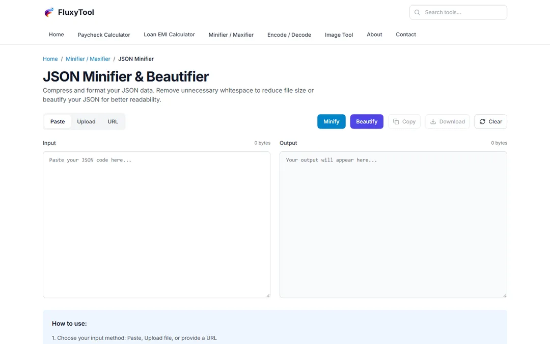 FluxyTool: JSON minifier and beautifier